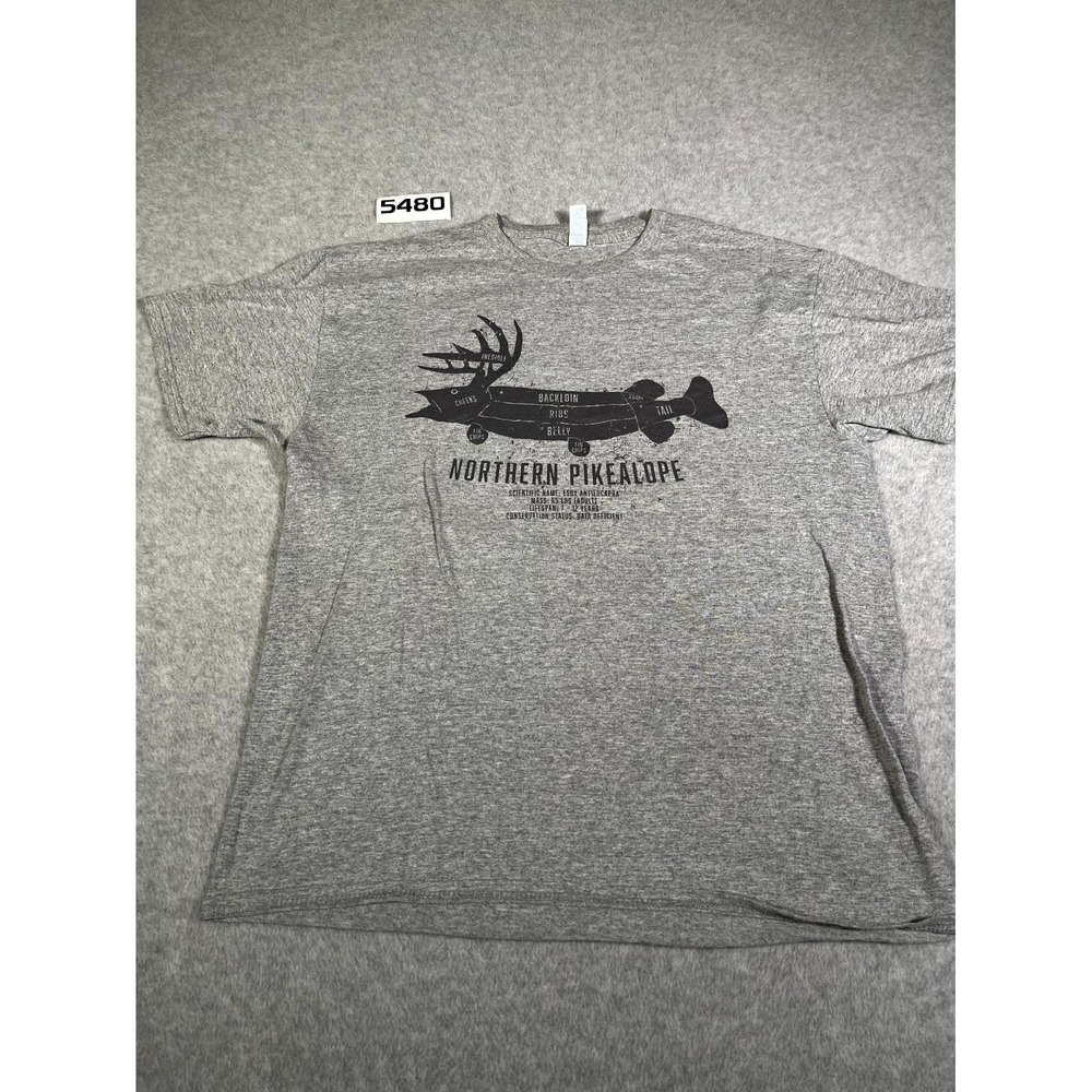 Jerzees T Shirt Mens‎ Large Gray Cotton Northern Pikealope Graphic Crew Neck